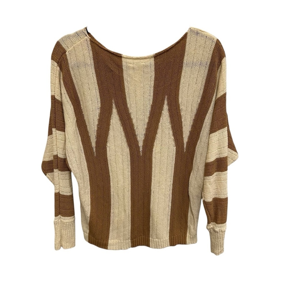 Chico’s Sonia Open Weave Pullover Sweater in cream brown beach coastal Size M - Picture 7 of 11